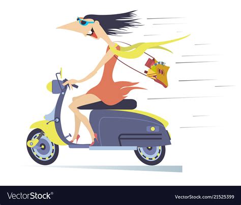 Comic Young Woman Rides On The Scooter Royalty Free Vector