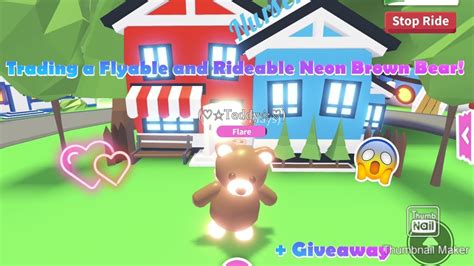 Trading A Flyable And Rideable Neon Brown Bear Adopt Me Roblox Youtube