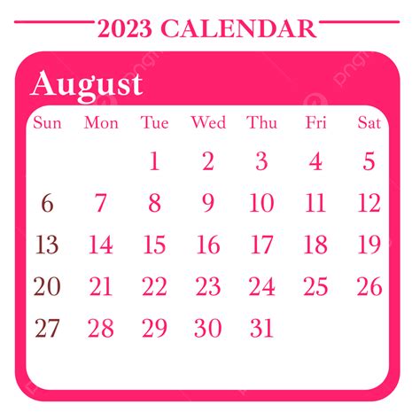Simple Style Pink August 2023 Calendar August 2023 Calendar 2023