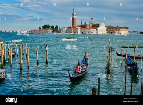 Gondolas And In Lagoon Of Venice By Saint Mark San Marco Square Stock