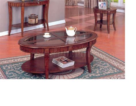 Westerville cherry finish solid wood antique gold hardware bottom drawer table. Cherry Finish Modern 3Pc Coffee Table Set w/Glass Inserts