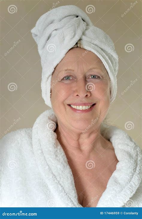 Happy Woman With Towel Wrapped Around Her Head Royalty Free Stock