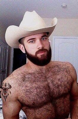 Shirtless Male Hunk Hairy Chest Full Beard Cowboy Beefcake Ink Photo