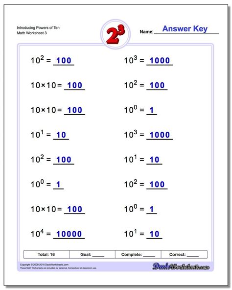 Powers Of Ten Worksheet Whole Numbers Multiplied By All Multiplying