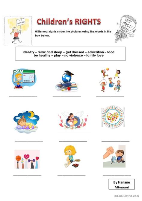 Childrens Rights Pictionary Pictur English Esl Worksheets Pdf And Doc