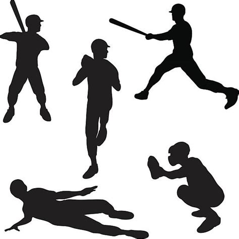 Baseball Player Sliding Drawings Clip Art Vector Images