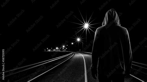 Teenager Boy Standing Alone In The Street At Night Stock Photo Adobe