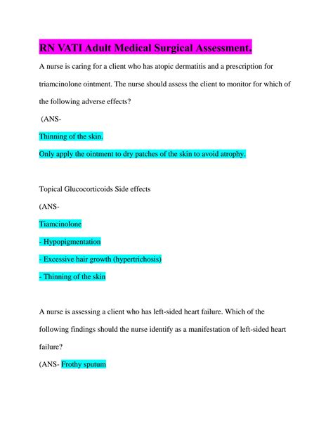 SOLUTION: Rn vati adult medical surgical assessment - Studypool