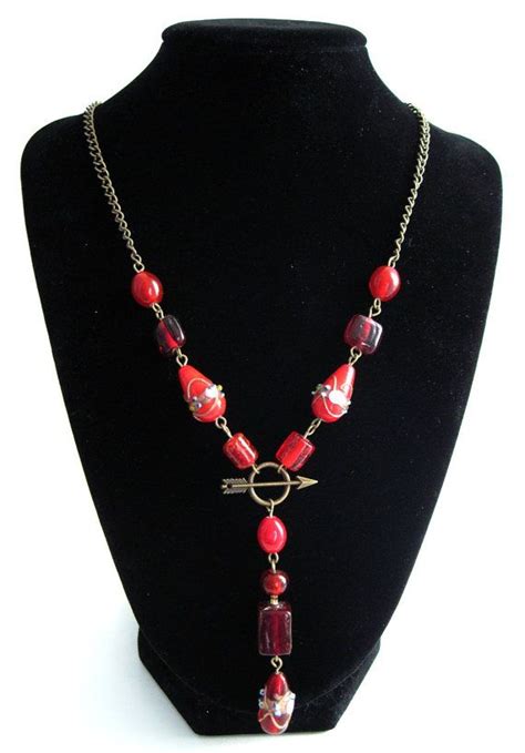 Modern Classics Collection Red Lampwork Glass Bow And Arrow Lariat