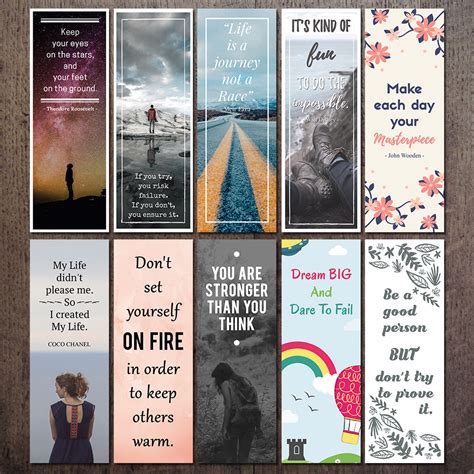Printable Quote Bookmark Set Motivational And Inspirational Bookmark