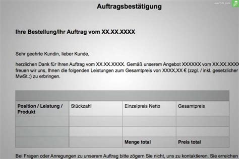 Um nicht für jeden auftrag eine bestätigung komplett neu schreiben zu müssen, ist es üblich, mit word oder excel vorlagen für auftragsbestätigungen zu erstellen. Auftragsbestätigung Muster und gratis Word Vorlage - everbill Magazin