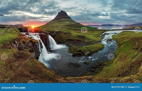 Iceland Landscape Spring Panorama At Sunset Stock Image Image Of