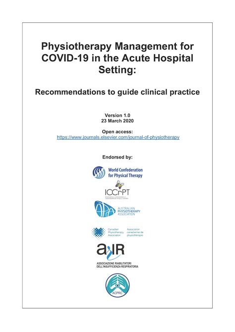 Physiotherapy Management For Covid 19 In The Acute Hospital Setting