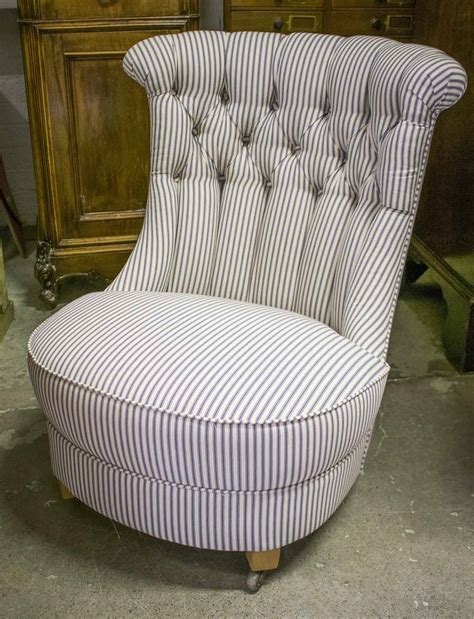 Great savings & free delivery / collection on many items. BOUDOIR CHAIR, in buttoned ticking on castors, 70cm W.