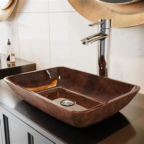 Bathroom with a vessel sink and quartz countertops ideas. VIGO Glass Vessel Sinks Russet Tempered Glass Vessel ...