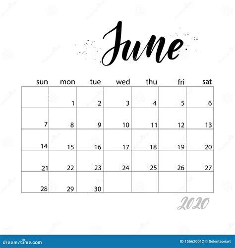 Junio Calendario Mensual Por 2020 Años Ilustración Del Vector