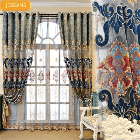 European Style High End Hollow Chenille Embroidered Window Curtains For
