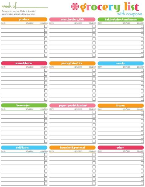 grocery list printable grocery list template grocery shopping list