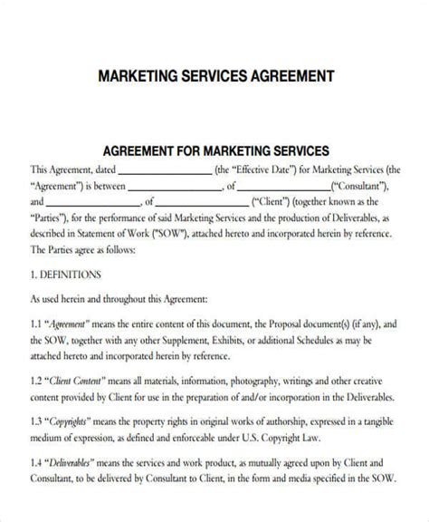 Marketing Agreement Template Free Database