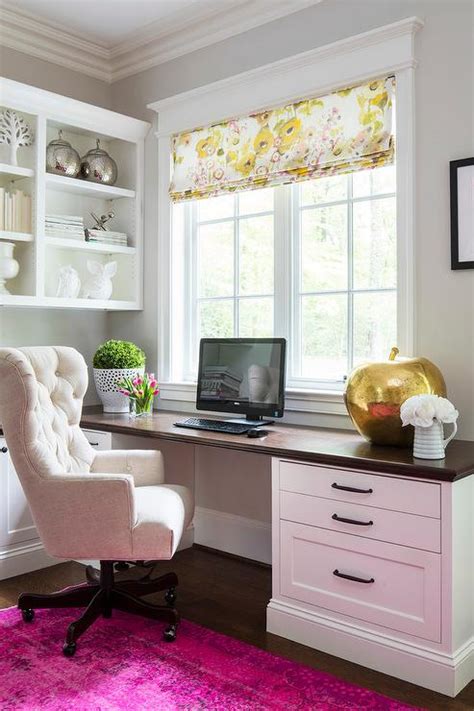 Home Office With Wood Top Built In Desk And Hot Pink
