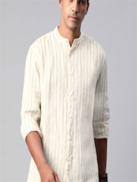 Buy Marks And Spencer Men Cream Coloured And Black Regular Fit Striped