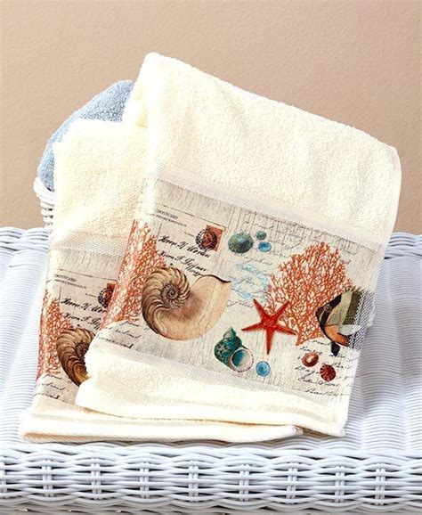 Sea marine life bathroom watercolor art print set of 4 (8x10), sea turtle seahorse fish whale jellyfish wall poster, blue ocean theme baby nursery kids bathroom wall decor, no frame. Coastal Sea Hand Towel Set of 2 Sea Shell Rustic Ocean ...