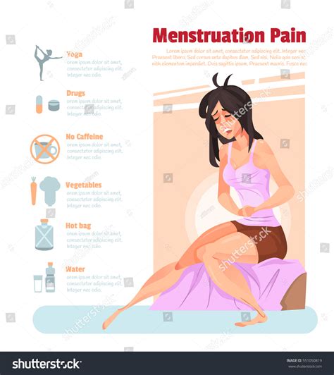 Menstruation Pain Woman Character Has Stomach เวกเตอรสตอก ปลอดคาลขสทธ