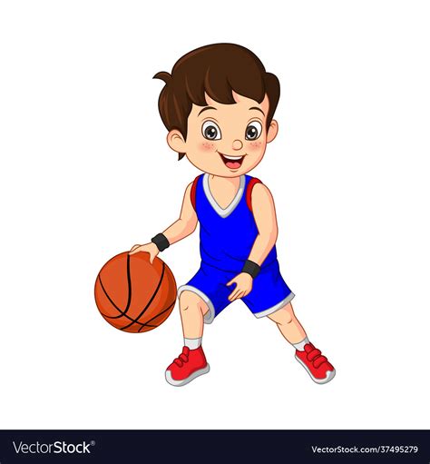 Cartoon Cute Little Boy Playing Basketball Vector Image