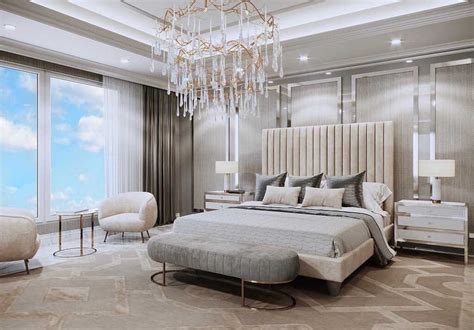 Gorgeous Luxury Dream Beige Bedroom Decor With Chic Channel Tufted Bed