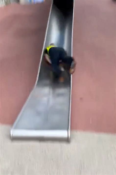 Original Boston Cop Falling Down Slide Video (from Twitter user