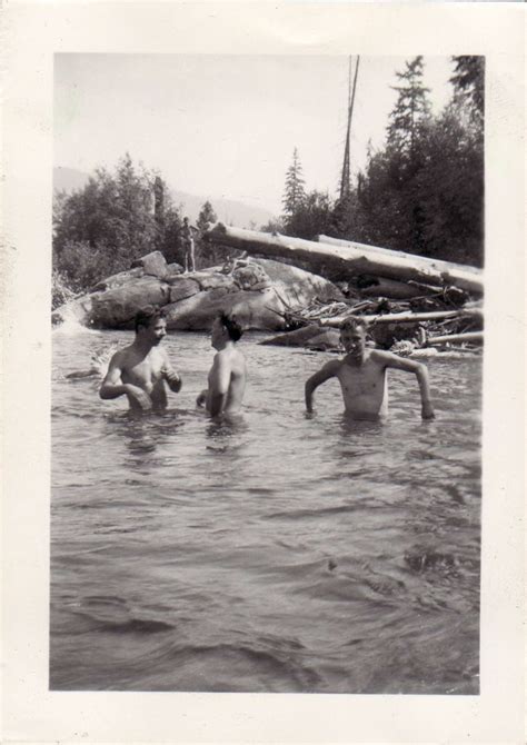 Three Men Skinny Dipping Circa 1930s Scanned Snapshot Bob Young