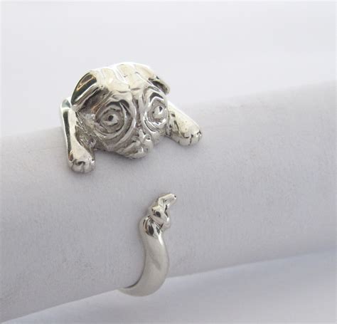 Sterling Silver Pug Wraparound Ring Goldfish Jewellery Design Studio
