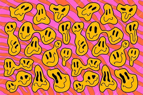 Premium Vector Psychedelic Groovy Fluid Emojis Acid Rave Wallpaper