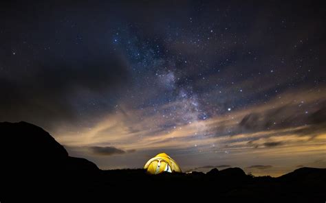 Download Wallpaper 3840x2400 Tent Starry Sky Night