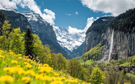 Download Wallpapers Staubbach Fall Alps Waterfall Mountain Landscape