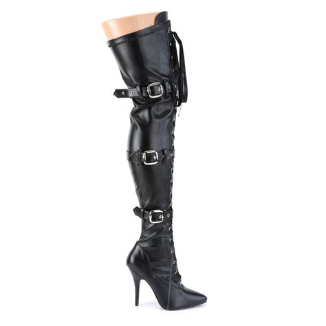 Seduce 3028 Black Faux Leather Thigh High Boots Bananashoes