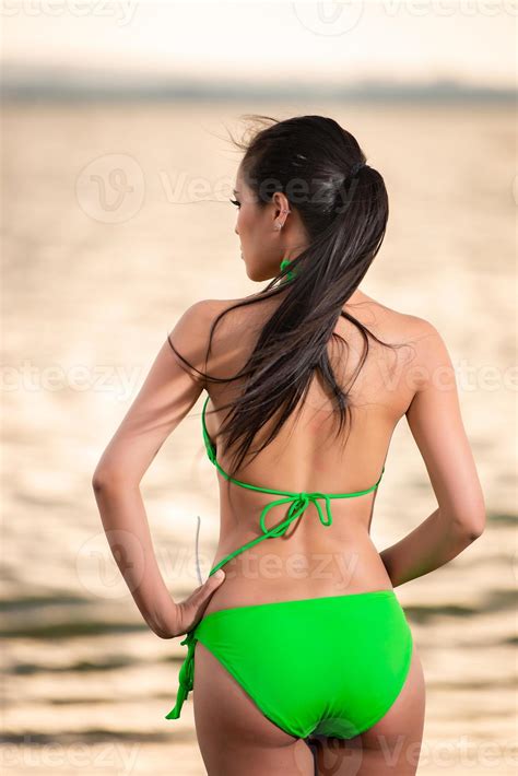 Portrait Of Asian Beautiful Sexy Woman Wear Bikini At The Seaside On Sunset Relax Time Summer