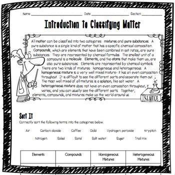 This Introduction to Classifying Matter worksheet was designed for ...