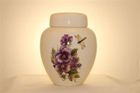 Pansy And Dragonfly Cremation Urn Ceramic Jar With Lid Large Etsy