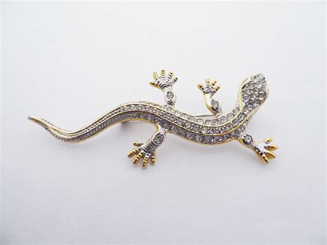 Vintage Gold And Silver Tone Lizard Or Gecko Brooch With Clear Etsy In 2021 Silver Tone