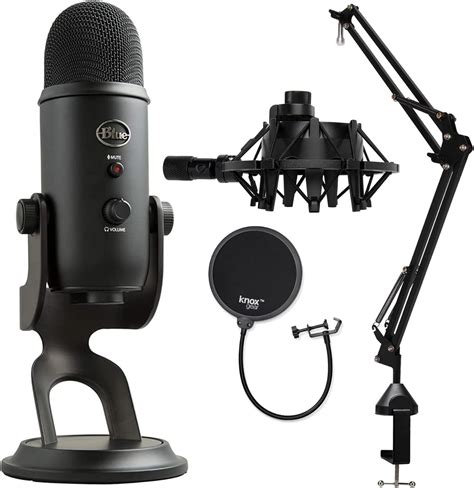 Blue Yeti Microphone Blackout With Knox Boom Arm Stand Pop Filter