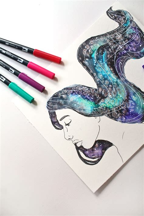 How To Paint Galaxy Hair Using Tombow Dual Brush Pens Tombow Dual