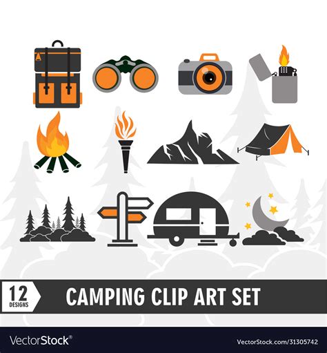 Camping Clip Art Icon Set Design Template Vector Image