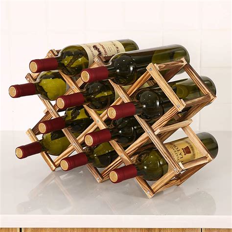 Ferfil Wine Rack Wood Wine Storage Racks Countertop 10 Bottle Wooden