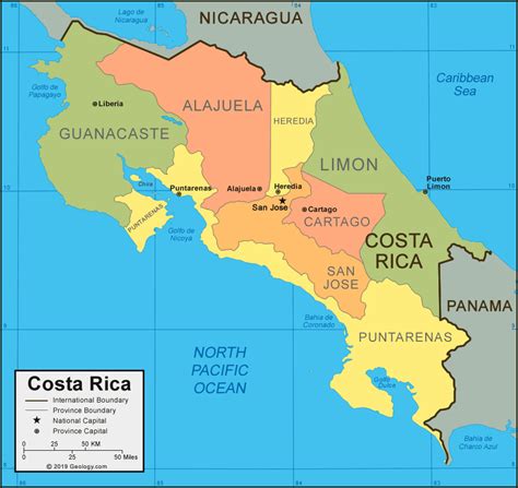 Costa Rica Physical Map With Rivers