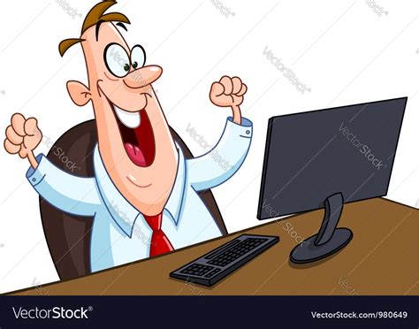Happy Man With Computer Royalty Free Vector Image