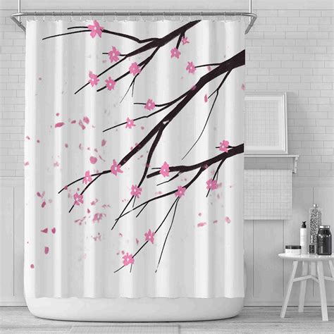 Cherry Blossom Print Shower Curtain Waterproof Polyester Etsy