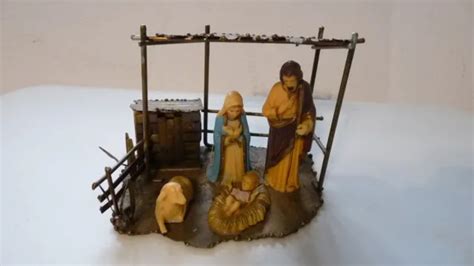 Vintage Copper And Celluloid Nativity Manger Scene Music Box Plays Silent