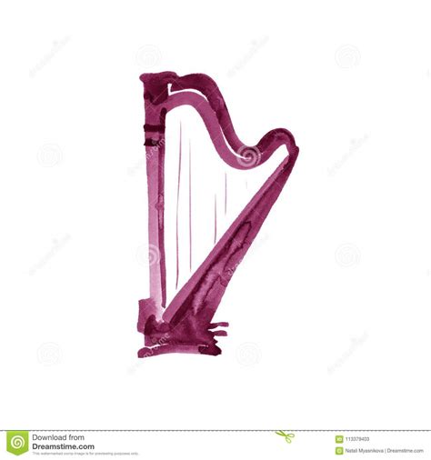 Harp Watercolor Illustration Maroon Burgundy Claret Vinous Purple