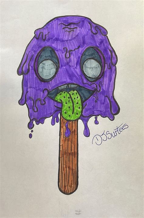 A Drawing Of A Purple Ice Cream Popsicle With Green Sprinkles On It